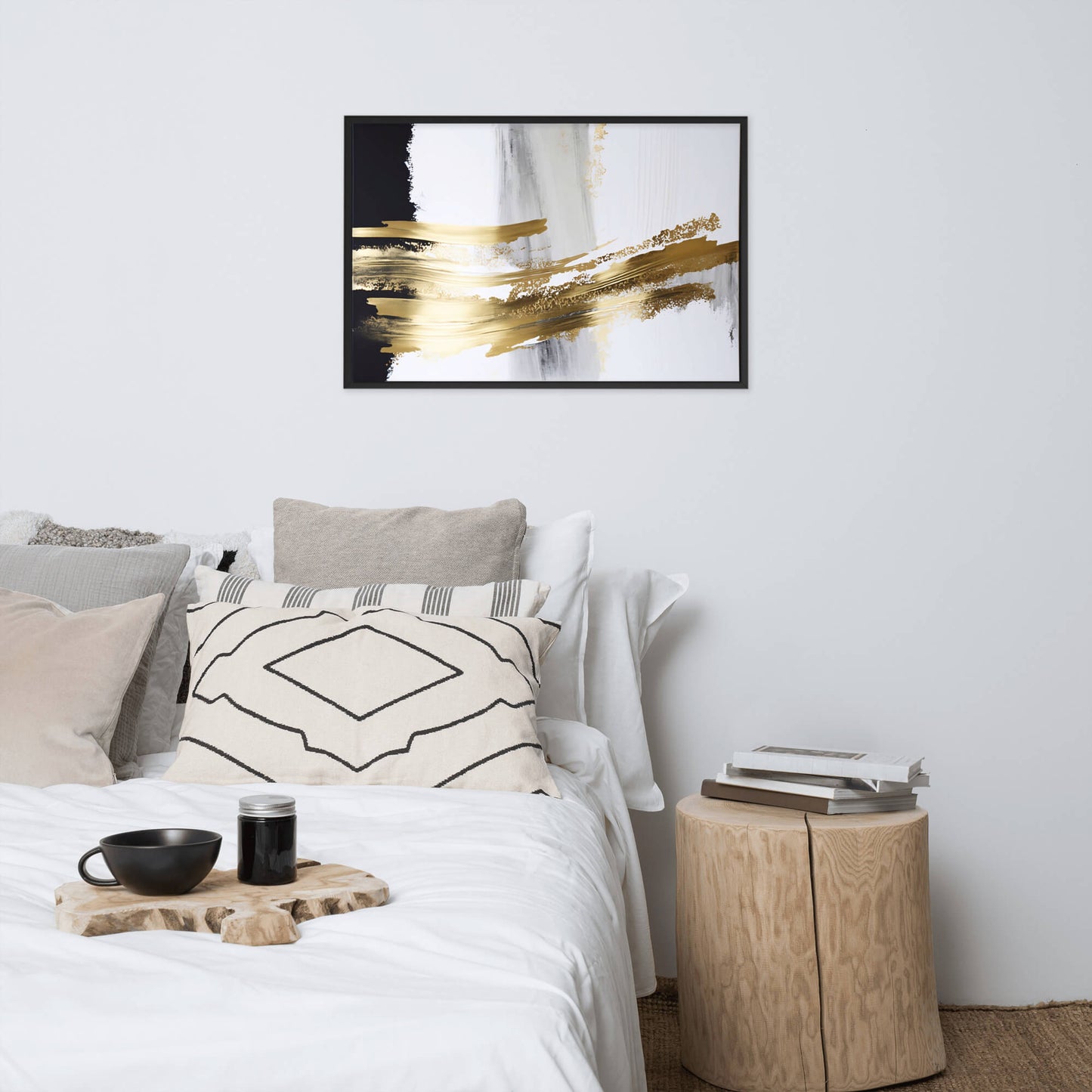 Tableau Abstrait Noir Blanc Or
