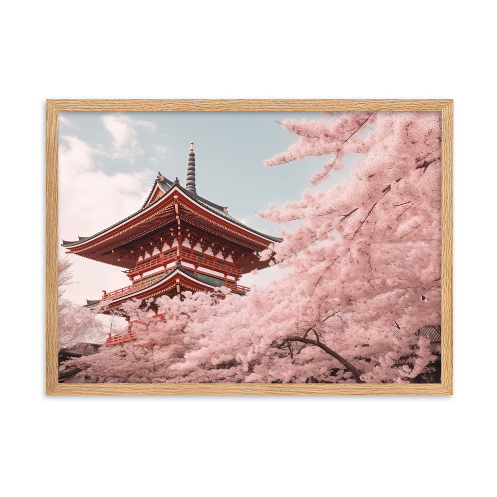 Tableau Japonais Temple & Cerisier