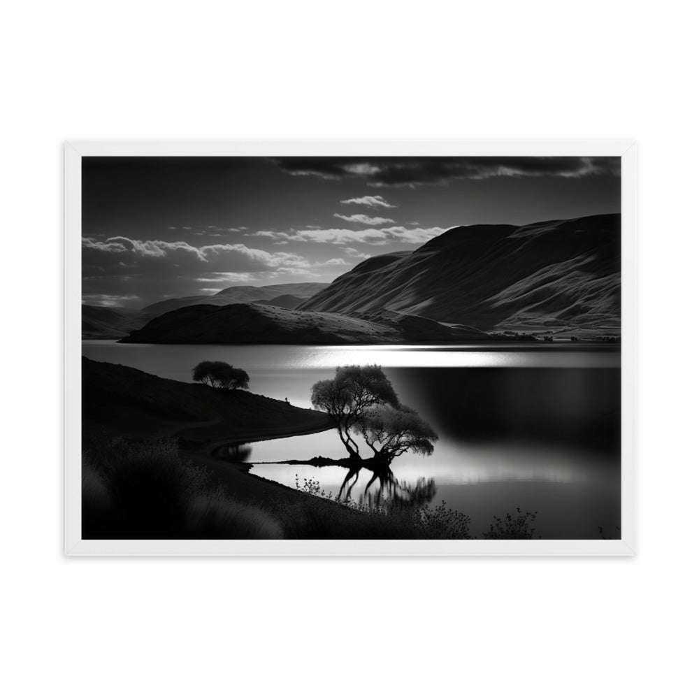 Tableau Noir Et Blanc Lac De Montagne