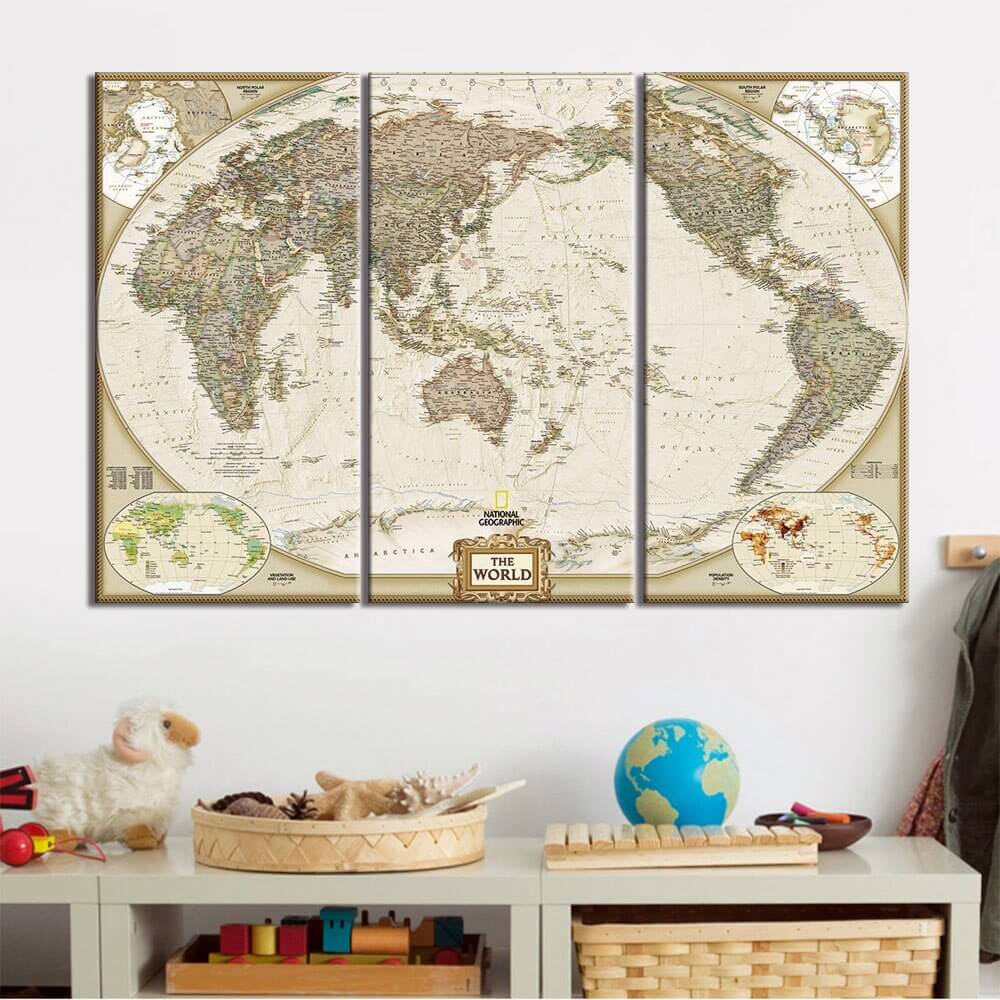 Tableau Carte Du Monde 3 Parties