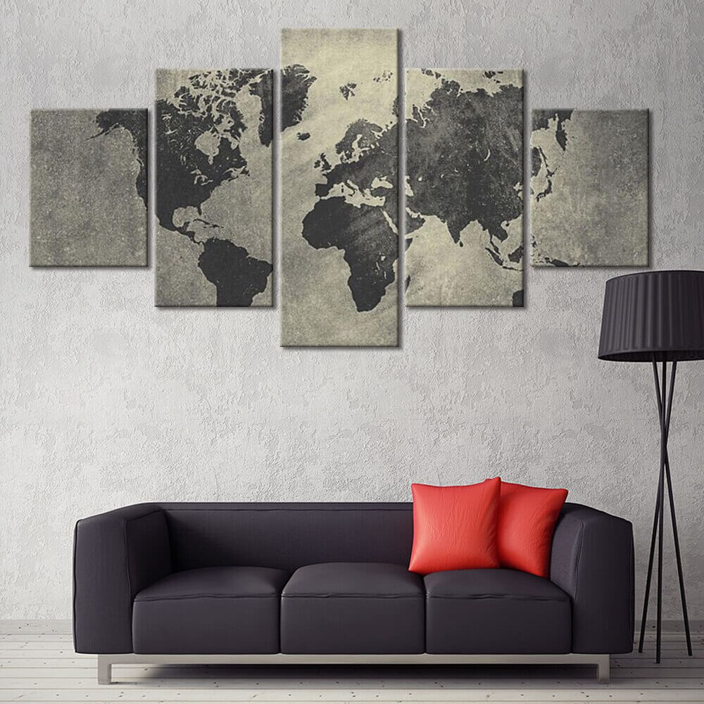 Tableau Carte Du Monde 5 Panneaux