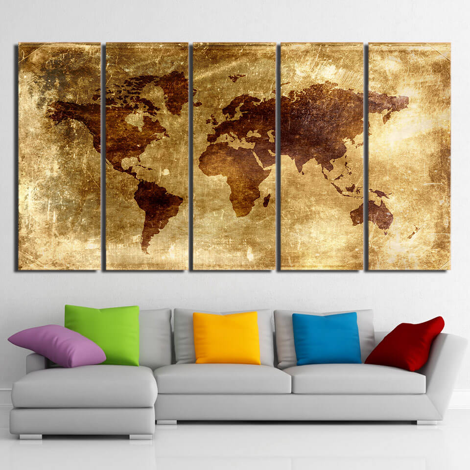 Tableau Carte Du Monde Dorée
