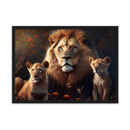 Tableau lion lionne lionceau