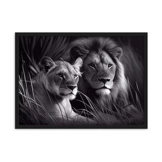Tableau lion lionne noir et blanc